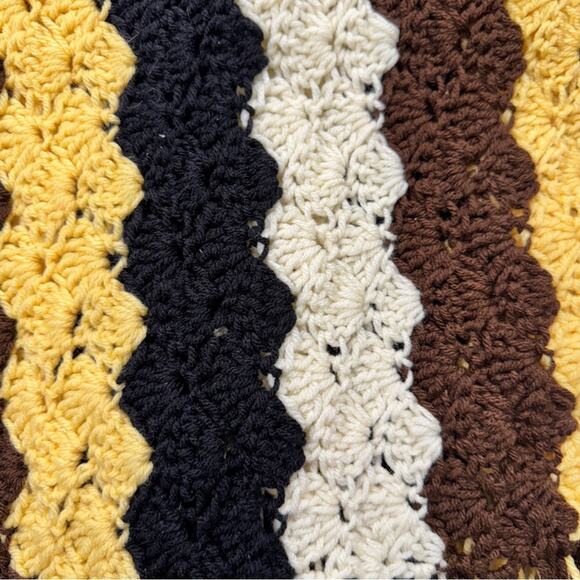 Large Handmade Crochet Throw Blanket Yellow Brown Black 53 X 58 Accent Decor - Picture 3 of 6